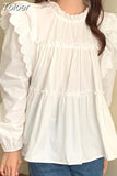 Women Shirt Vintage Loose Blouses 2023 Blusas Mujer De Moda O-neck Long Sleeve Ruffles Sweet Blouse Korean Fashion