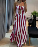 2025 New Fashion Stripe Sexy Umbilked T-Shirt Trouser Dress Suit