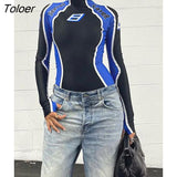 Print Bodysuits Skinny Moto&Biker Style Rompers Patchwork Women Streetwear Playsuits Fashion