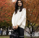 Selling Solid Women's Knitting Knitting Jacket High-Collar Sweater Loose