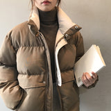 Winter New Style Solid Cotton-Padded Jacket Women Oversize Bread Stand-Up Collar Thick Warm Causal Chic Coat Parka
