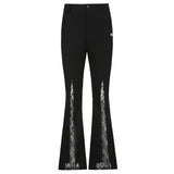 Rockmore Lace Patchwork High Waist Flare Pants Women Streetwear Casual Trousers Mom Joggers Gothic Vintage Fashion