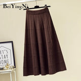 Vintage Skirt Women Knit High Waist A Line Soft Casual Elegant Black Skirts Streetwear Spring Autumn Fashion Midi