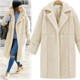 Teddy Fleeve Fashion Long Coats Warm Buttons Zipper Causal Long Sleeve Female Coats Zip-up Overcoats Ladies