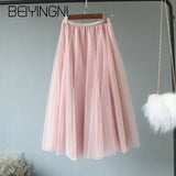 Tulle Skirts Women Mesh Elastic Waist 4Colors Tutu Skirt Sweet Kpop Fashion Bridesmaids Pleated Skirts Falda Saia