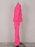 Fashion Women's Three-dimensional Decoration Blazer High Waist Straight Solid Pink Pant Sets 2023 Spring New Tide