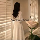 Vintage White Dress Women 2021 Winter Fairy Midi Party Dress Evening Office Lady Design Outwear One Piece Dress