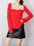 Toloer Sexy Knit Bottom Shirt Female 2024 Spring New Fashion Hem Irregular On Both Sides Of The Slit Knit Sweater-Outfit