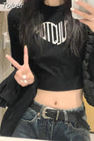 Tshirts Women Letter Print Knitted Black T Shirt Fashion Summer Casual Tees Korean T-shirt Crop Tops 2023 Ropa Mujer