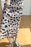 Skirts for Women 2023 Faldas Mujer De Moda High Waist A-line Loose Print Long Jupe Fashion Folds Split Pleated Chic