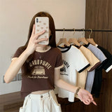 Toloer Summer New Sweet Hottie Girl Bump Color Round Collar Short Style On The Clothes Design Sense Shows Thin Students Short-Sleeved T-Shirt