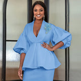 New Lantern Sleeve Top Temperament Style Suit Embroidery Women's Dress