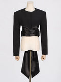 Toloer 2024 New Fashion Pure Color Round Collar Belt Top Design Sense Waist Show Thin Long Sleeve Women's Small Suit-Outfit