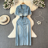 Hong Kong Style Denim Dress Woman 2025 Summer New High-End Temperament To Show Thin Long