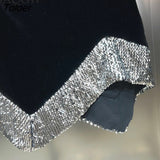 Summer High Waist Retro Irregular Length Design Very Shiny Pieces Velvet Stitching Ladies Mini Skirt Party Sparkly