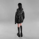 QWEEK Leopard Print Sweater Harajuku Knitted Cardigan Oversized Streetwear Gothic Style Long Sleeve Women's Jumpers 2021