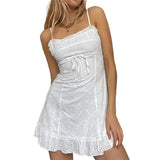 Dress Women Sleeveless Spaghetti Strap Tie-up Front Ruffle Hem Mini Dress y2k Clothes 2000s Aesthetic Lace