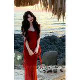 Holiday Style Temperament Sexy Irregular Dress Red Ribbon Bag Hip