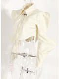 Casual Fashion Women's Shirt Lapel Sleeves Petal Sleeve Metal Button Solid Color Two Pieces Blouse Female Autumn 2023