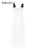 Patchwork Diamonds Dress For Women V Neck Sleeveless Loose Solid Midi Dresses Female Sexy Clothing Style New