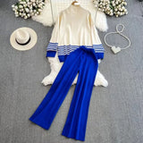 Version Of Casual Fashion Knitting Suit Women's Autumn And Winter Loose Long Sleeves Bumper Tops High Waist Thin Legs Long