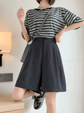 Summer White Black Suit Shorts Woman High Waist Wide Leg Shorts Women Casual Half Trousers Loose Knee Length Pants