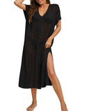 And Summer New Bikini Skirt Solid Color Open Fork Knitted Long Beach Sunscreen Shirt