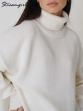 Oversized Turtleneck Sweater Women Winter Warm Loose Solid Pullovers Thick Green Turtleneck Jumper Vintage Sweaters