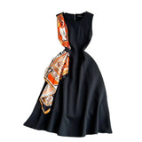 Summer Ripe Style Retro Temperament Sleeveless Round Recipient Waist Thin Sleeveless A Word Dress Elegant