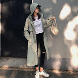 Fashion Womens Trench Coats Hooded Long Adjustable Waist Spring Autumn Windproof Lady Female Casual Clothes Red White