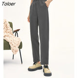 Women Pants 2022 Winter Thick Elastic Waist Straight Loose Trousers Dark Gray Warm Chic Casual Streetwear Long
