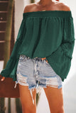 Long Dot Sleeve Chiffon Off-shoulder Off-the-neck Hollow-out Loose
