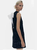 2025 New Shiny Beads Back Tice Decorated Bow Dress