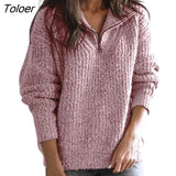 Sweater Large Size Solid Color Knitted Turn-down Collar Female
