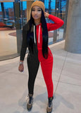 Casual Contrast Hoody Top And Pant 2 Piece