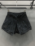 Solid Hot Women's Fake Two Pieces Of High Waist A-line Thin Denim Shorts Street Style Mall Goth 2023 Summer