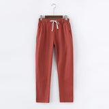 Spring Summer Casual Cotton Linen Pants Women Elastic Waist Solid Pockets Retro Loose Women's Harem Pants Trousers