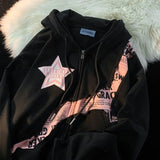 Star Letter Print Patchwork Oversized Hoodie-Outfit