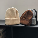 Women's Solid Color Knitted Hat 2022 Winter New Flanging Hat