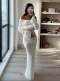 Knit Off-Shoulder Long Sleeve Maxi Dress-Outfit