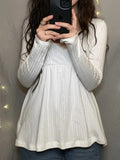 2025 New Solid Color Base High-Rise A Swing Thin V Collar Pure Lust Lace Splicing Long-Sleeved T-Shirt