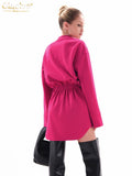 Fashion Pink Dresses For Women 2022 Casual Stand Collar Long Sleeve Office Mini Dress Elegant High Waist Female