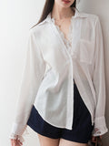 Toloer Splicing Two V-Neck White Shirt Women's 2025 New Spring Top Design Small