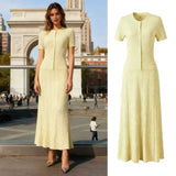 Retro Style Short-Sleeved Collar Knitted Hollow Pattern Dress Dress Dress Dress Dress Dress