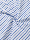 Fashion Women's Shirt V-neck Loose Single Breasted Lace Up Waist Blue Striped Irregular Blouse Summer 2023 New Tide