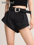 Streetwear Black Short Pants For Women High Waist Solid Minimalist Shirts With Sashes Female Clothing Summer