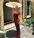 Toloer New Women's Fashion One-Word Collar Sexy Perspective Lace Slim Halter Dress-Outfit