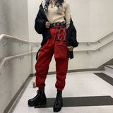 Rockmore Harajuku Ribbon Cargo Pants Women Joggers Winter Sweatpants Trousers Black Loose Wide Leg Sweat Pants