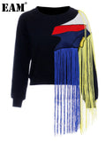 Loose Fit Rainbow Tassel Sweatshirt New Round Neck Long Sleeve Women Big Size Fashion Tide Spring Autumn 2023