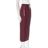 Bodycon PU Leather Zipper Split Midi Skirt-Outfit